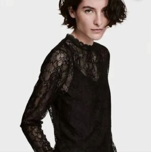 H&M Elegant Black Lace Peplum Blouse